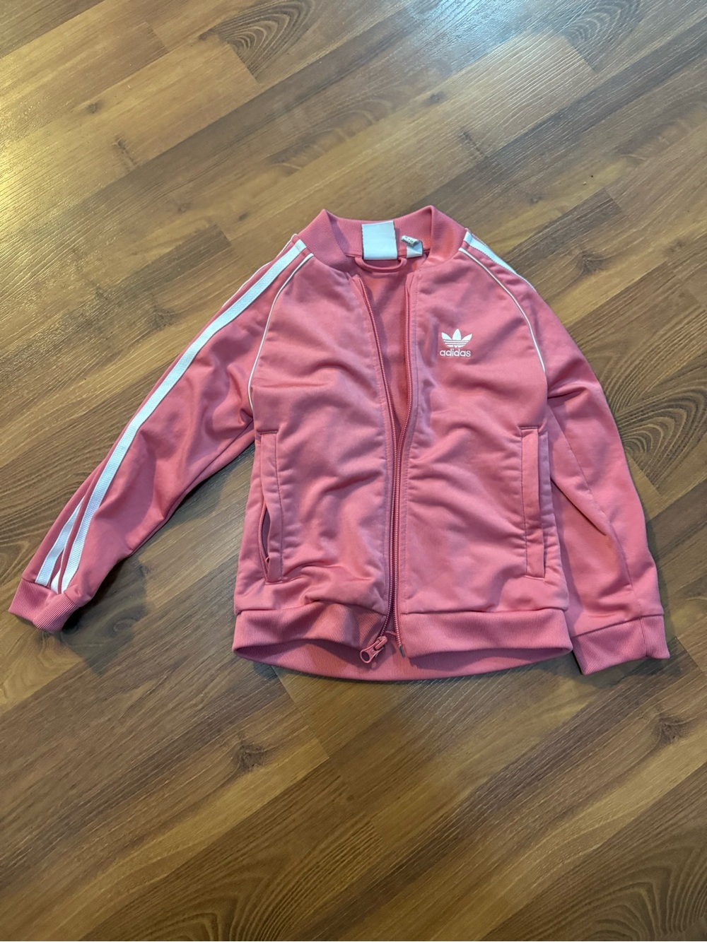 adidas Girls Pink Track Jacket with White Stripes